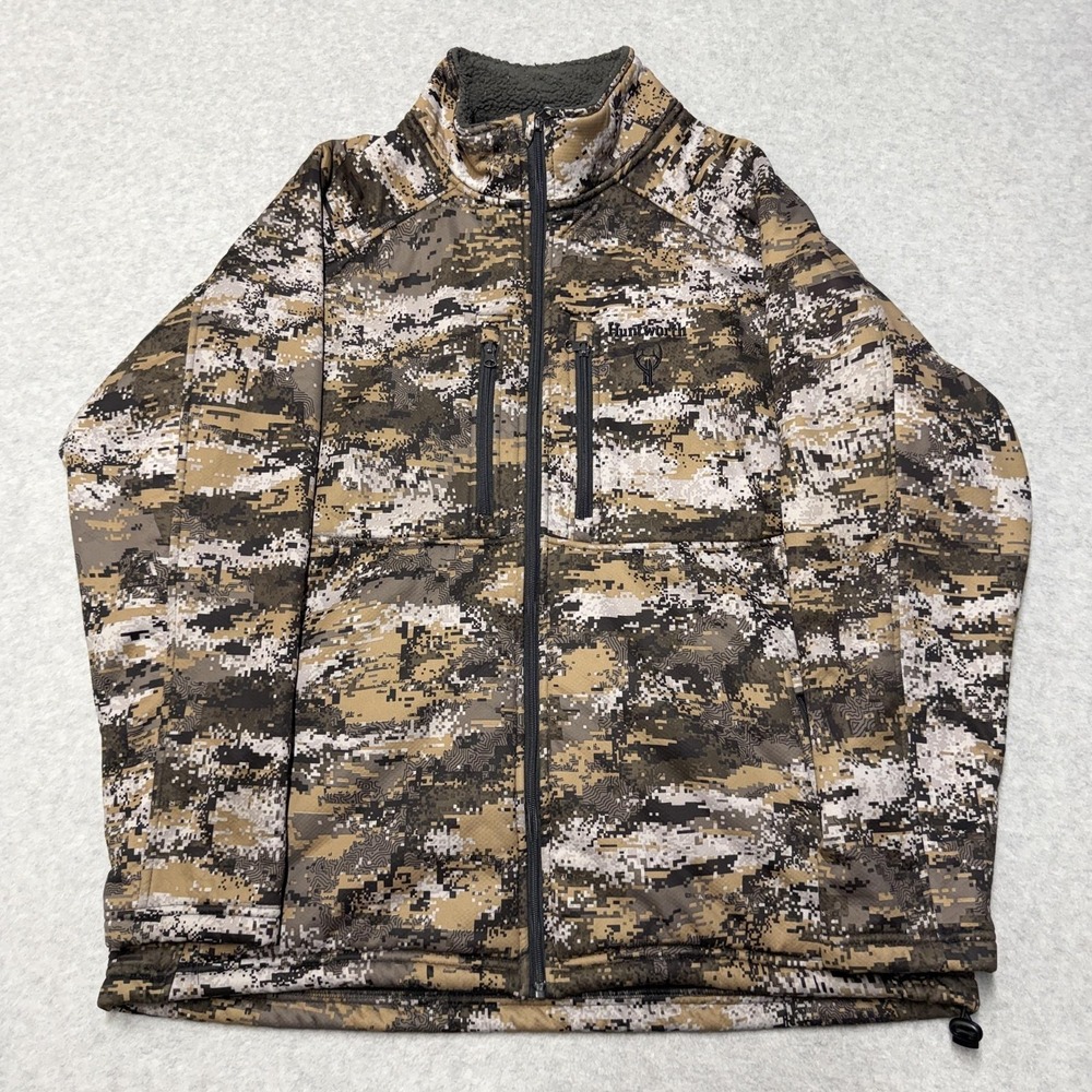 Huntworth Jacket Mens XL Brown Camo Disruption Softshell Fleece Lined Hunting